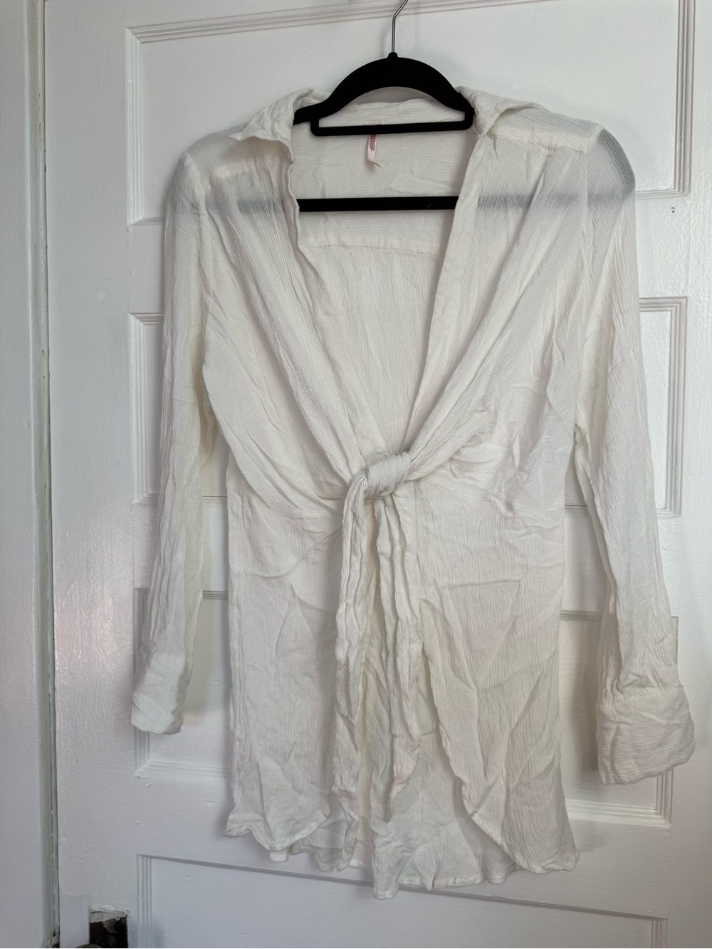 Free People Resortcore Coastal Grandmother Ivory Semi-Sheer Knit Tie Front Top S